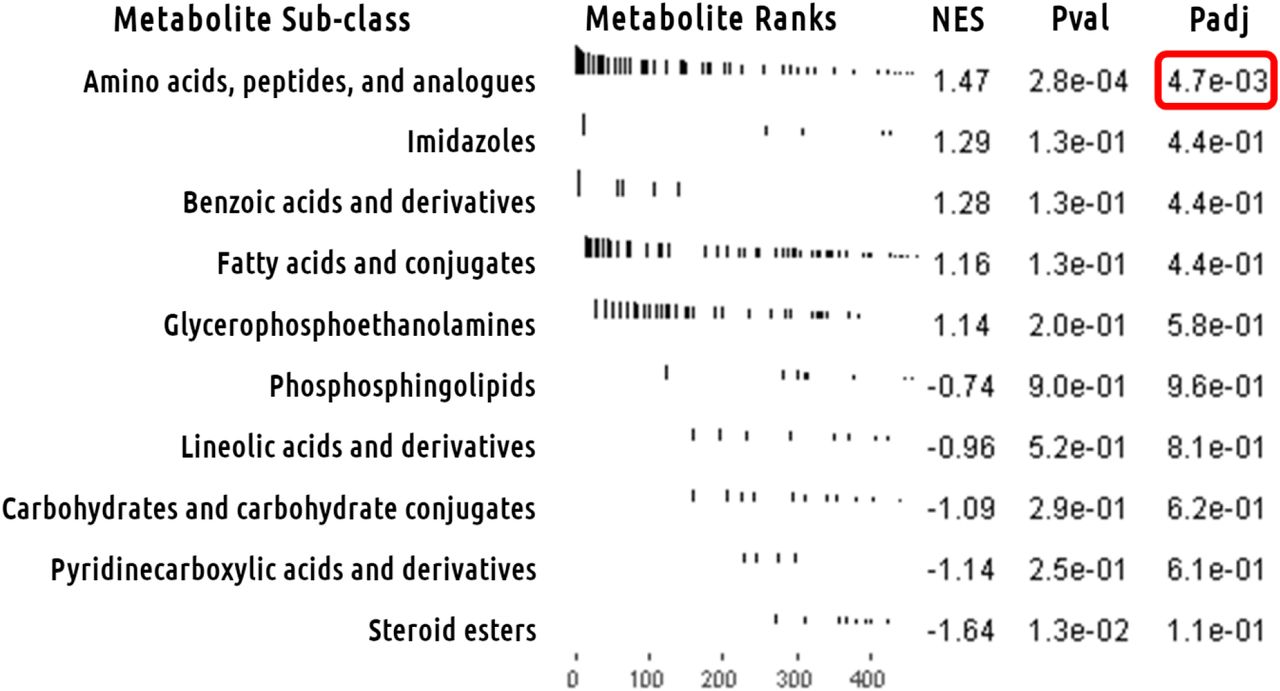 Heterogeneity Metabolite Set Analysis of Full Model Meta-analysis