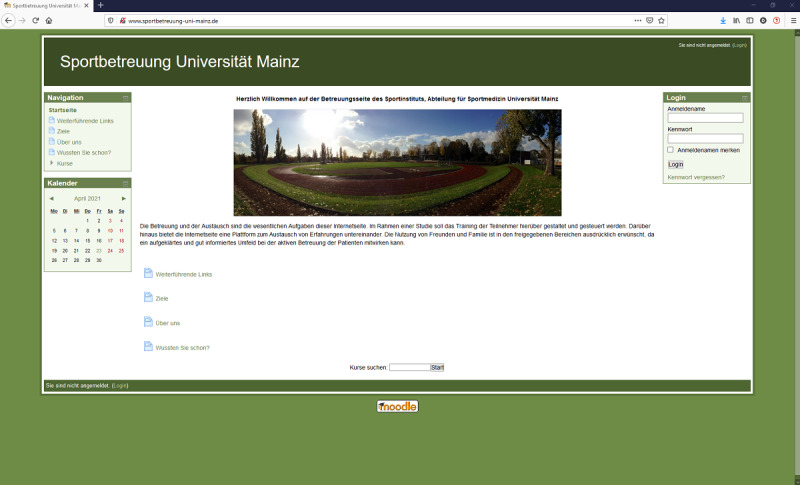 The home screen of the used website [121].