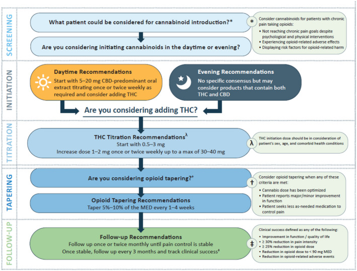 Consensus‐based algorithm for titrating cannabinoids and tapering opioids in patients with chronic pain