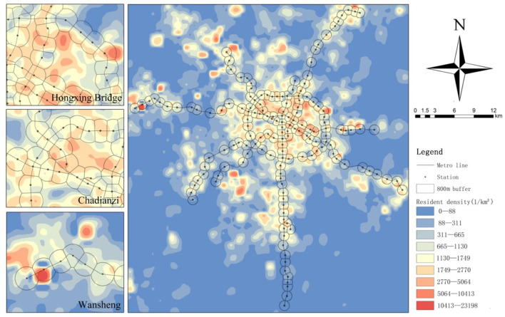 The identification and distribution of residential density in Chengdu based on mobile phone data.