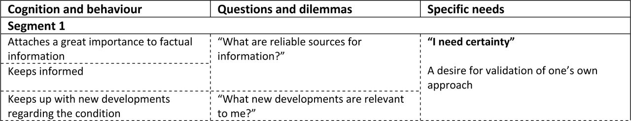 SHE-segment characteristics based on discussions with both healthcare professionals and patients (RA/SpA, IBD, PsO/HS)