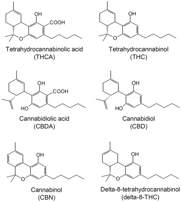 Structures of the cannabinoids quantitatively analyzed by UPLC.