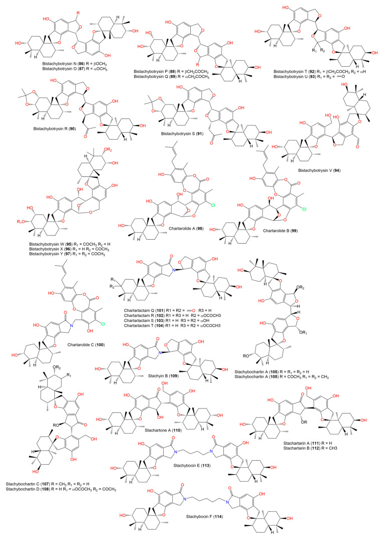 Chemical structures of phenylspirodrimane derivatives (86–114).