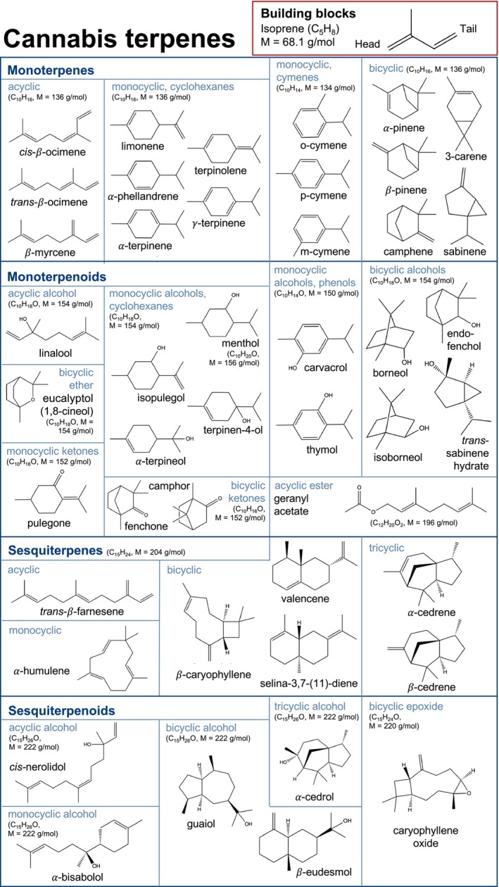 Structural formula of selected cannabis terpenes included in the analysis.
