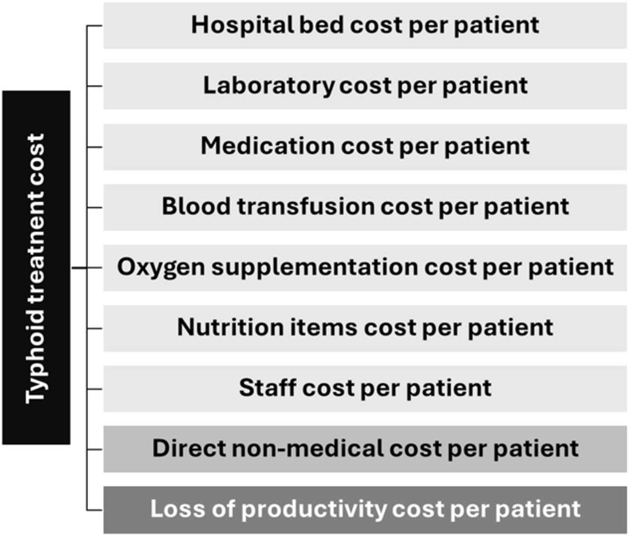Cost categories for the treatment of typhoid