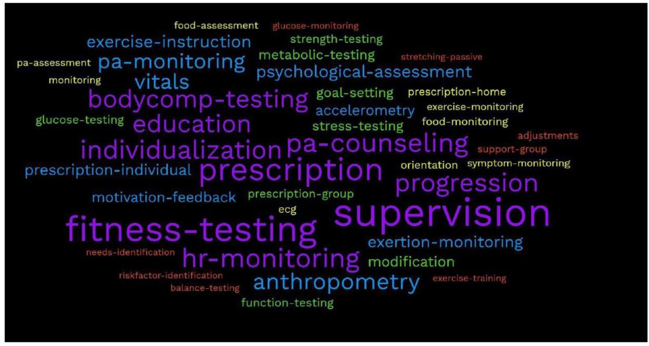 Word clould illustrating common exercise job tasks presented to the research team for the bin sort assignment.