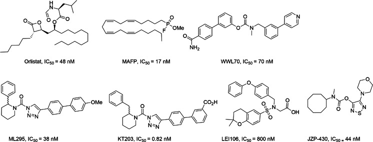 Known inhibitors of α/β-hydrolase domain containing 6 (ABHD6) [14–19]