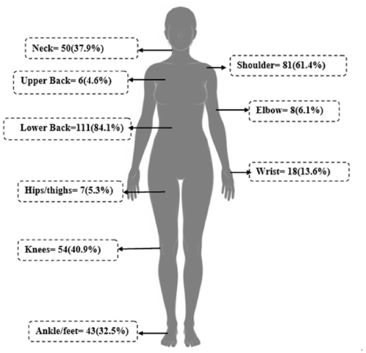 Distribution of MSK symptoms in last 12 months.