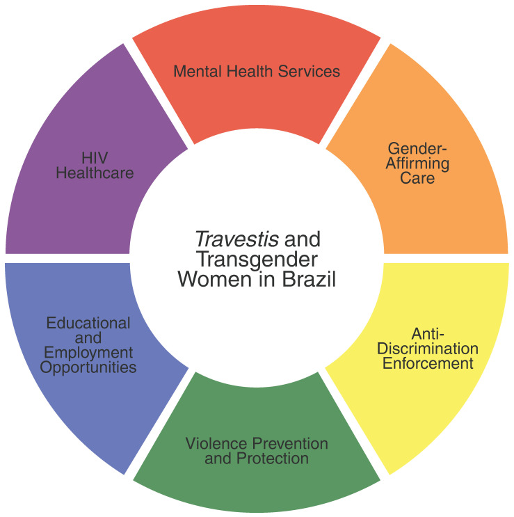 Key policy areas to improve health equity for travestis and transgender women in Brazil.