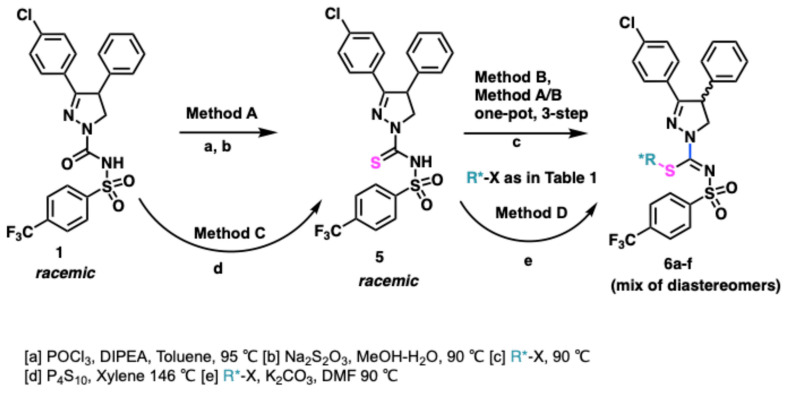 Synthesis protocol based on chiral thio derivatives.