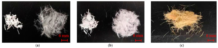 Morphology of the fibers: (a) Glass fiber; (b) Polyester fiber; (c) Hemp fiber.