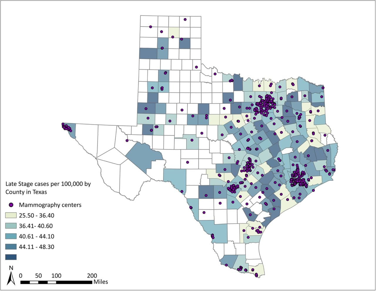 Spatial Distribution of Incidence Rates for Texas by County