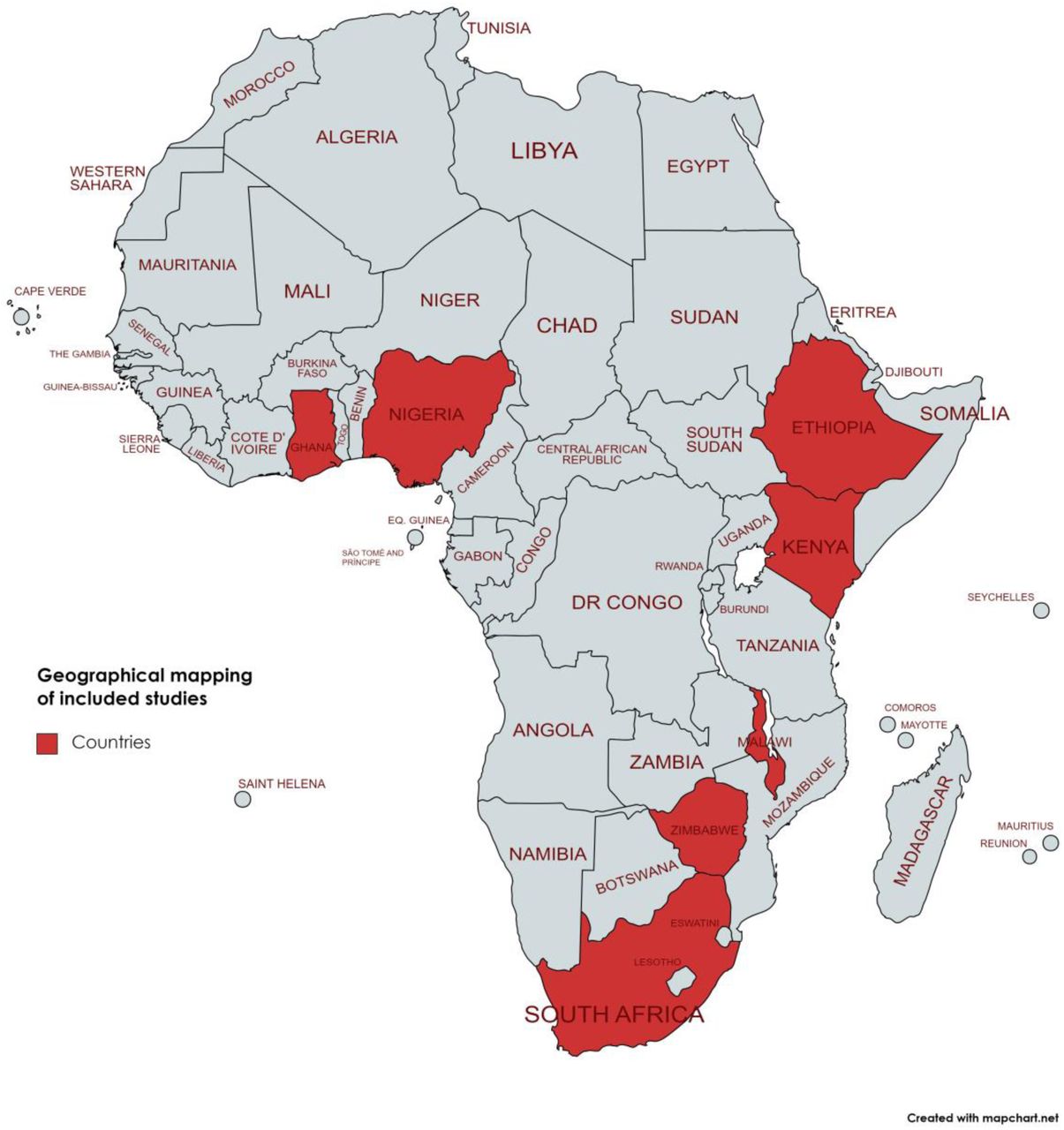 Geo-spatial locations of included studies