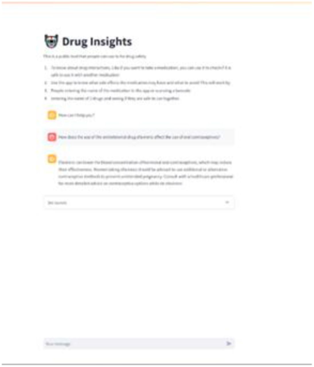 Image of Drug Insights with a sample query and response