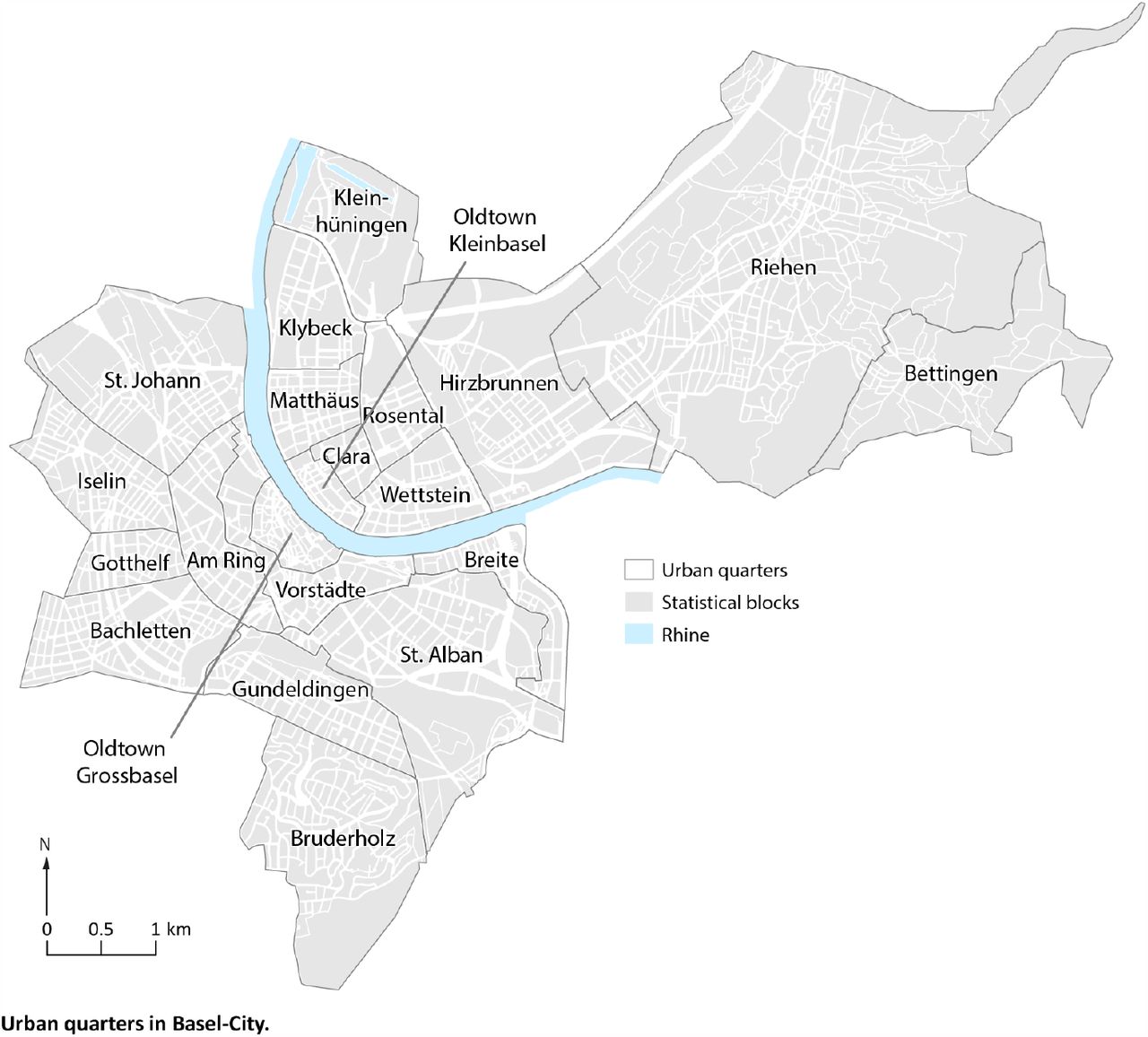 Urban quarters in Basel-City.