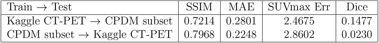 Cross-domain evaluation results.