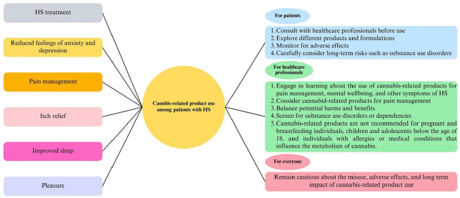 Visual diagram of evidence-based guidelines for utilizing cannabis-related products by patients and healthcare professionals.