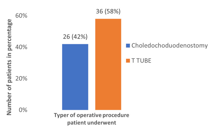 Percentage of operating procedure for choledocholithiasis (n = 62)