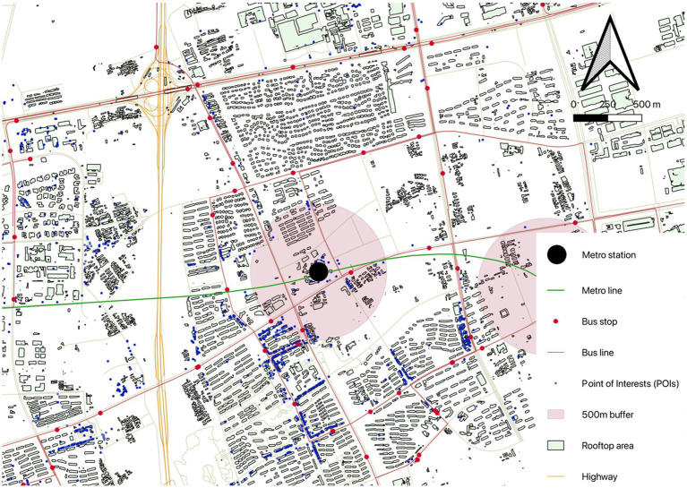 An example of built environment variables within station area.
