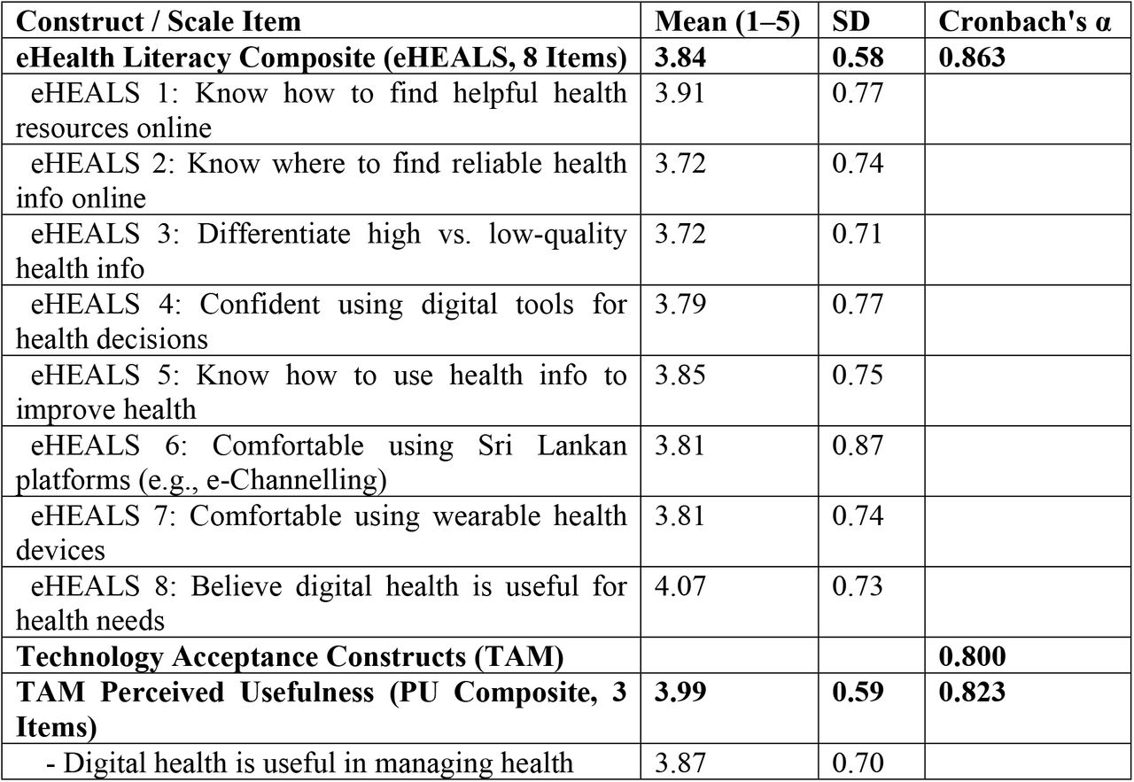 Psychometric Scale Items, Descriptives, and Internal Reliability