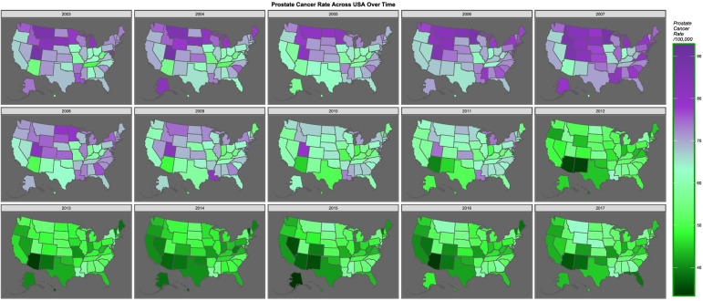 Map-graph of prostate cancer rates across the USA