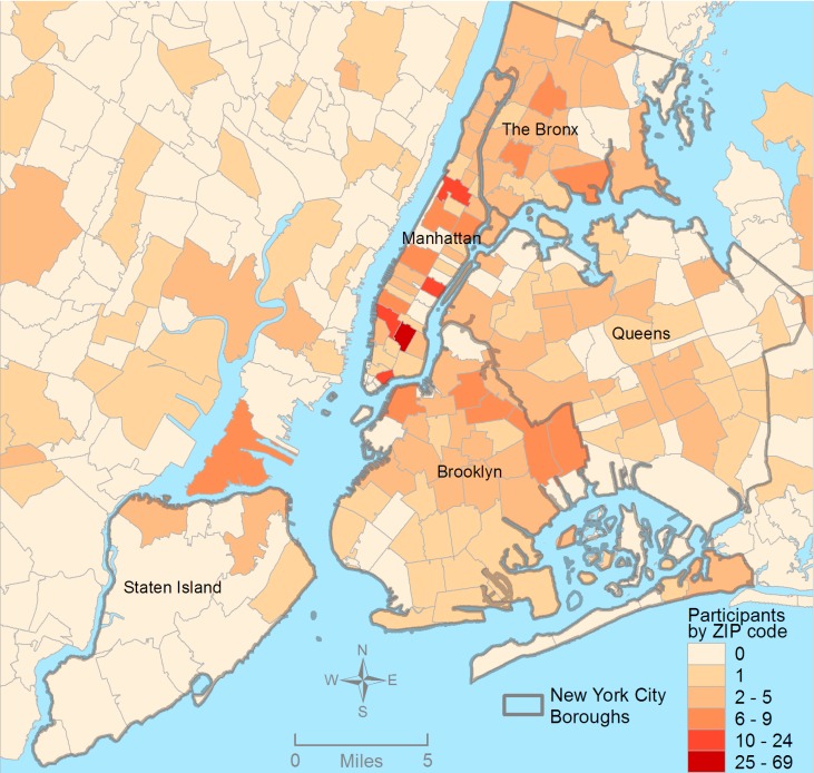 Project 18 participants by residential ZIP code, New York City metropolitan area.