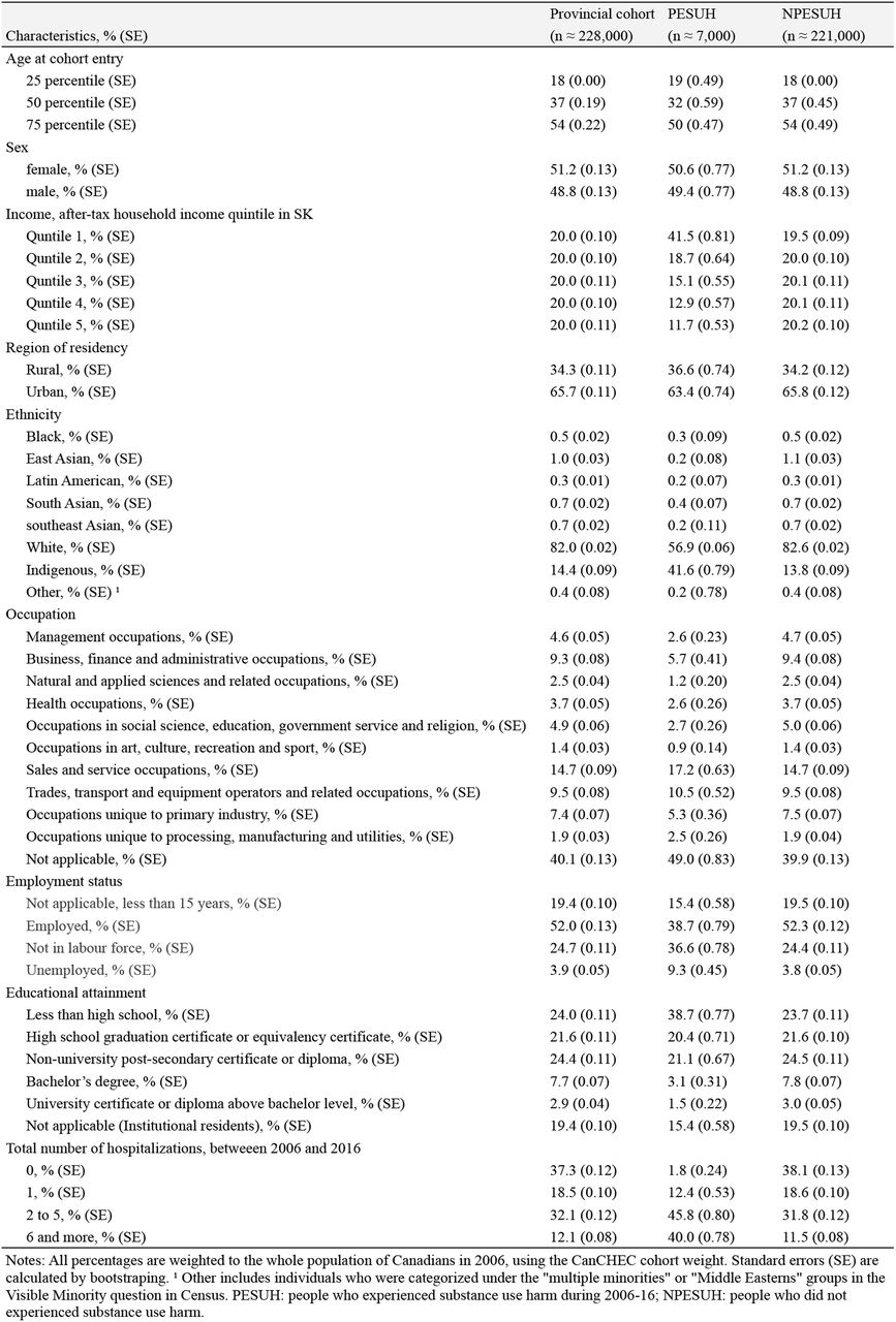 Sociodemographic characteristics of Census 2006 respondents, by having experience of substance use harm between 2006 to 2016.