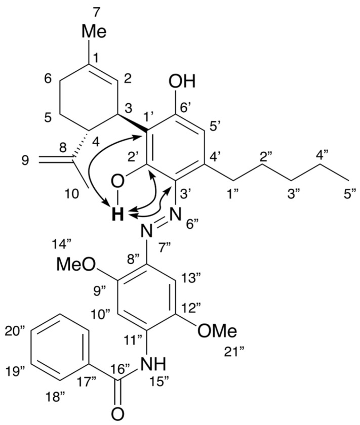 Key HMBC correlations for 2.