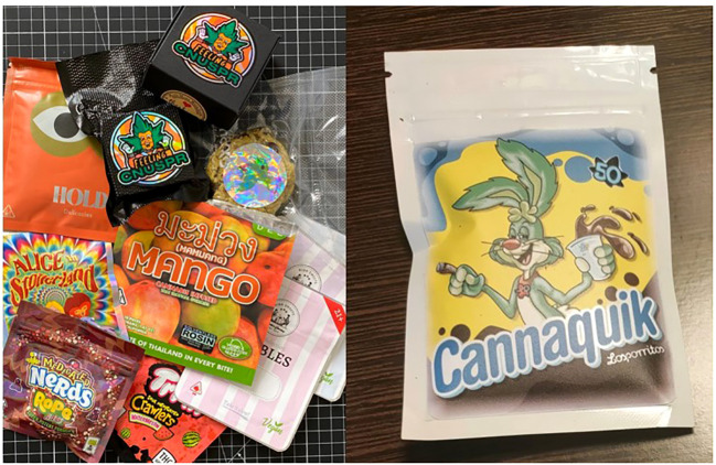 Examples of “edibles” with so-called ‘attractive nuisance’, reflecting cartoon imagery and well-known consumer brands including ‘Nesquik’. Images courtesy of Joe & Constantin Koch (left) and ParaSid (right).