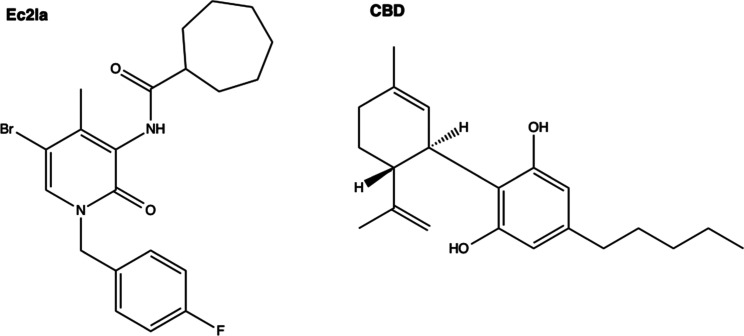 Chemical structures of reported small-molecule CB2 allosteric modulators, Ec2la and CBD.