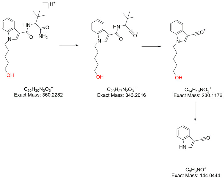The fragment pathways of M19 of 5F-ADBICA.