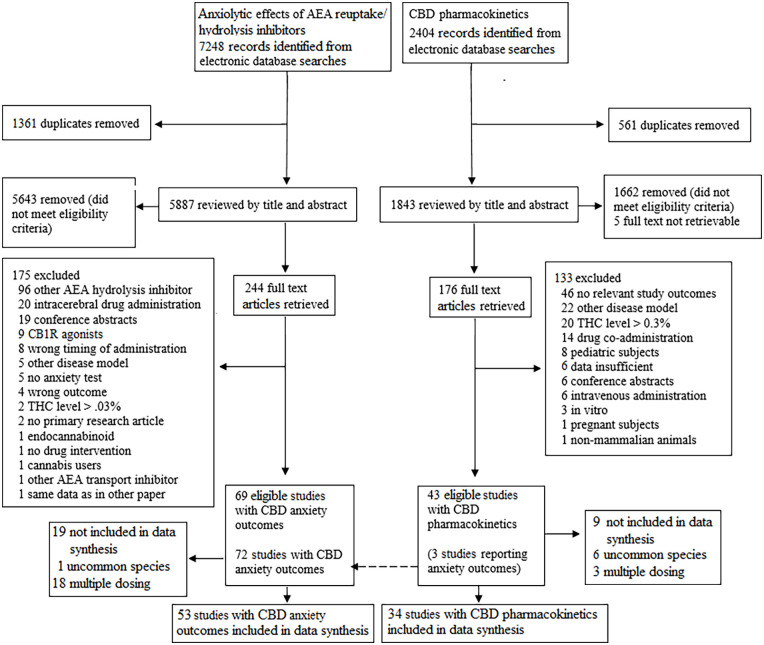 Flowchart displaying the study selection process.AEA: anandamide; CBD: cannabidiol; CB1R: cannabinoid type 1 receptor; THC: Δ9-tetrahydrocannabinol.