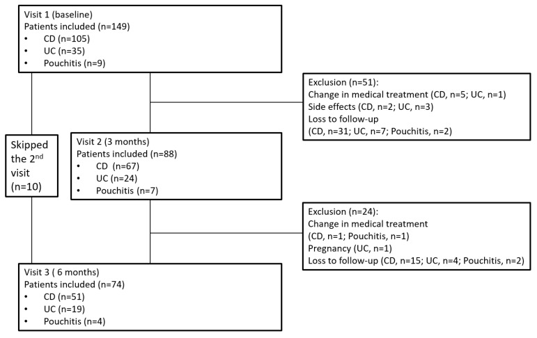 Flowchart of patient inclusion and follow-up. Abbreviations: CD—Crohn’s disease, UC—ulcerative colitis.