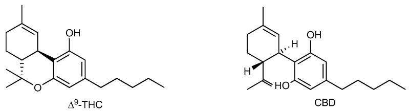 Chemical structures of Δ9-THC and CBD.