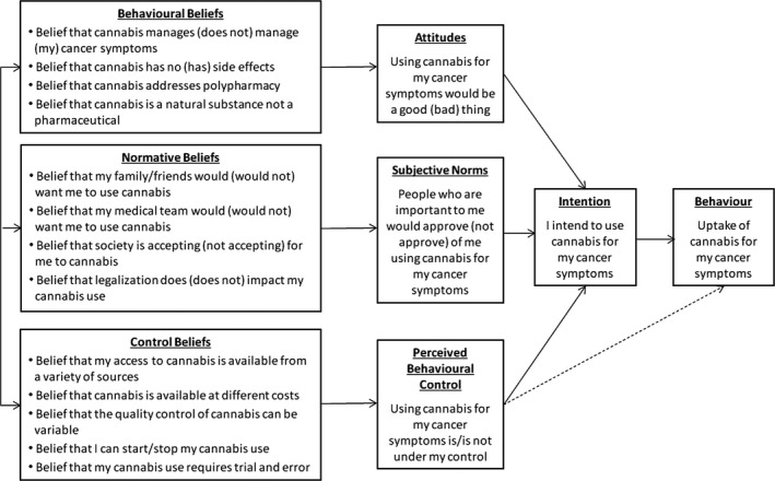 Schematic of theory of planned behaviour for individuals’ decision to medicate with cannabis