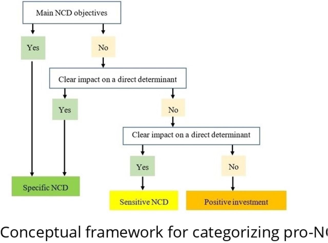 Conceptual framework for categorizing pro-NCD budget lines adapted from the conceptual framework for categorizing pro-Nutrition budget lines.