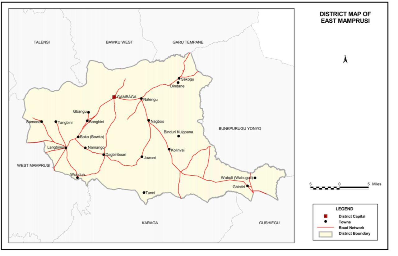 District map of East Mamprusi.Source: Ghana Statistical Service, Population and Housing Census (2014).