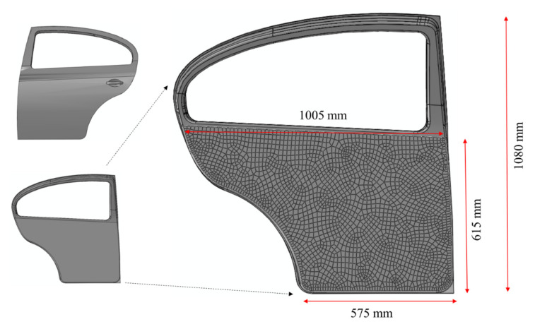 The mesh and dimension of the car door interior.