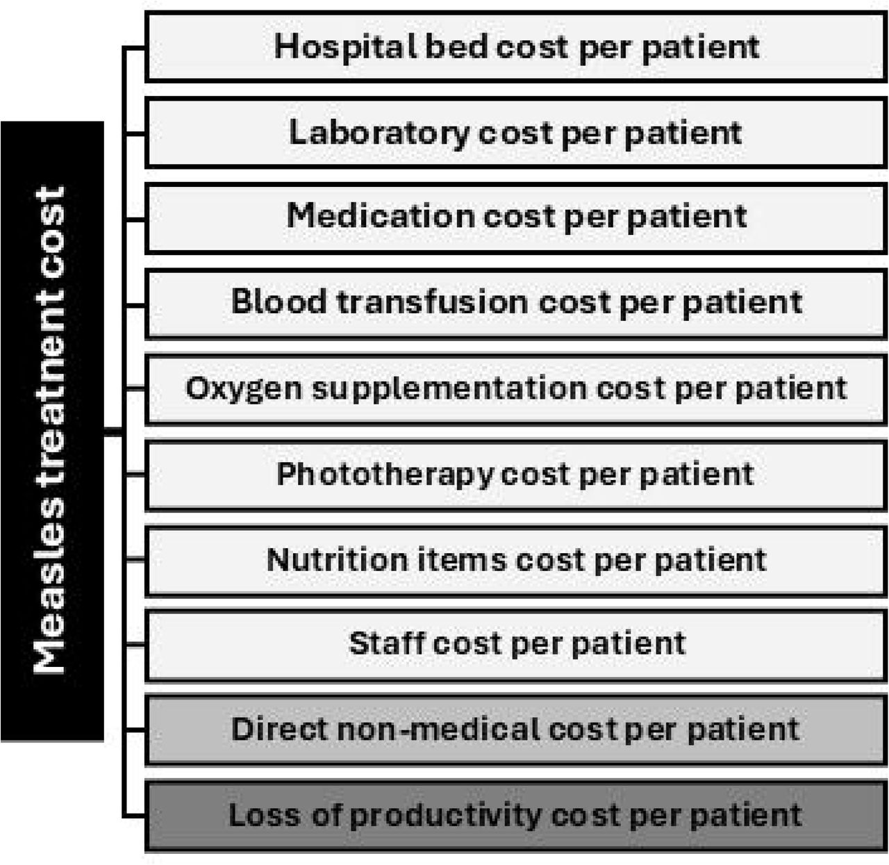 Cost categories for the treatment of measles