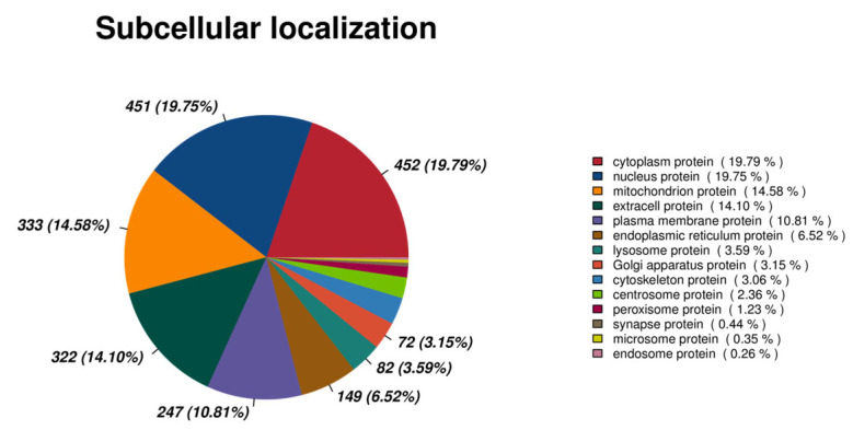 Pie chart of subcellular localization annotation results.