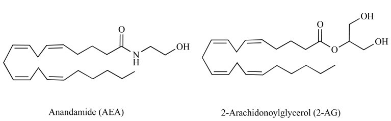 Structures of Anandamide and 2-Arachidonoylglycerol.