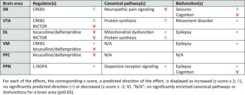 Main effects of MPTP (MPTP-treated mice without physical exercise vs. saline-treated mice without physical exercise) per brain area