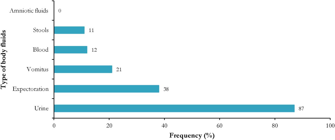 Reported source of hospital exposure to blood and biological fluids experienced by patients’ caregivers in Yaoundé health facilities, 2025, Cameroon