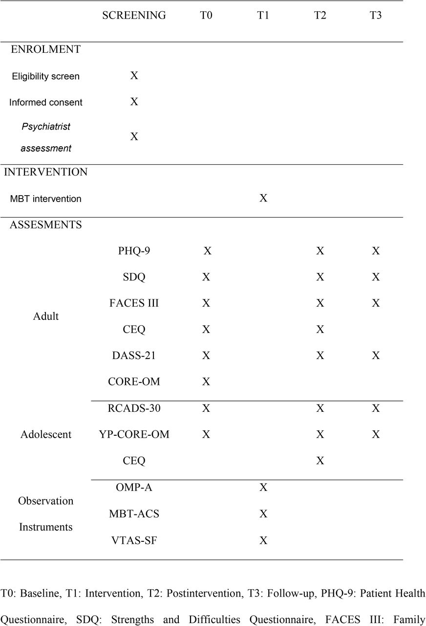 Overview of the assessments according to time points