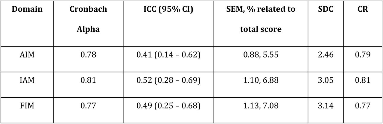 Reliability of three implementation outcome measures (AIM, IAM, and FIM)
