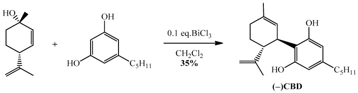 Synthesis of CBD from olivetol and (1S,4R)-1-methyl-4-(prop-1-en-2-yl)cycloex-2-enol.