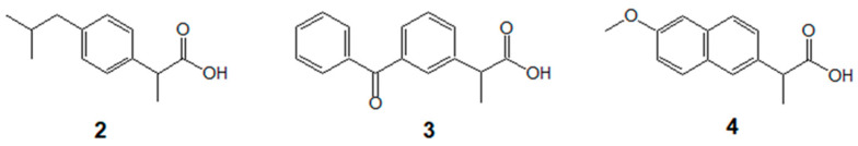 NSAID structures selected (2—ibuprofen; 3—ketoprofen; 4—naproxen).