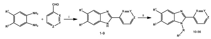 Synthesis of Compounds 1–9 and 10–56.