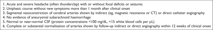 Diagnostic criteria for reversible cerebral vasoconstriction syndrome.1