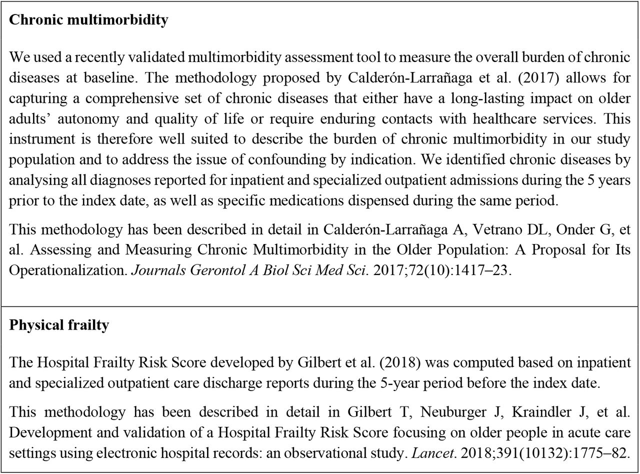 Measure of chronic multimorbidity and physical frailty at baseline